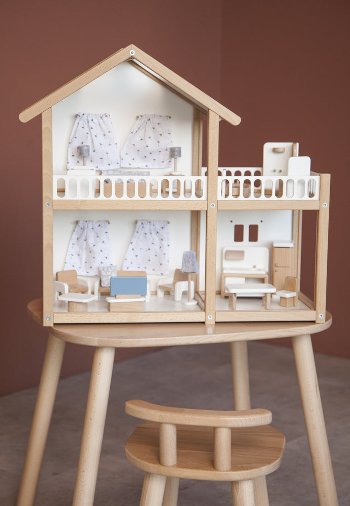 Large Wooden Dollhouse with Furniture