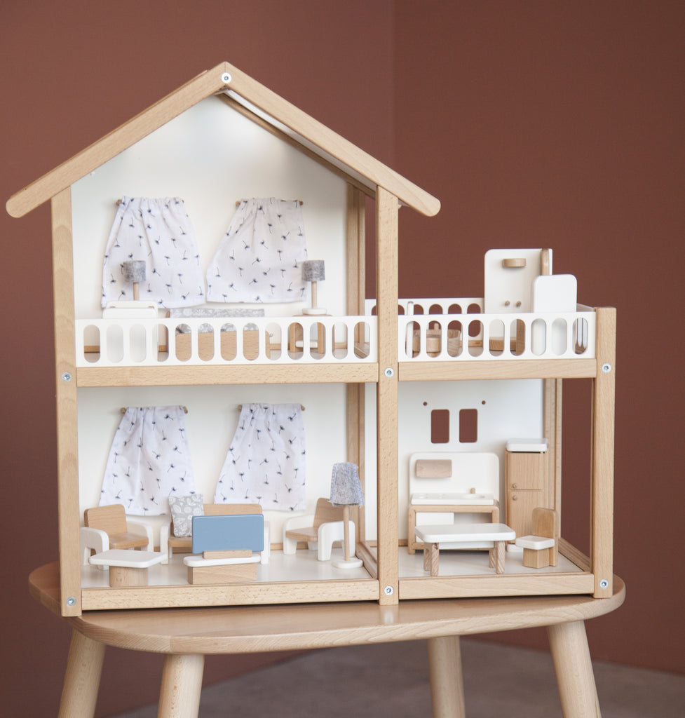 Large Wooden Dollhouse with Furniture
