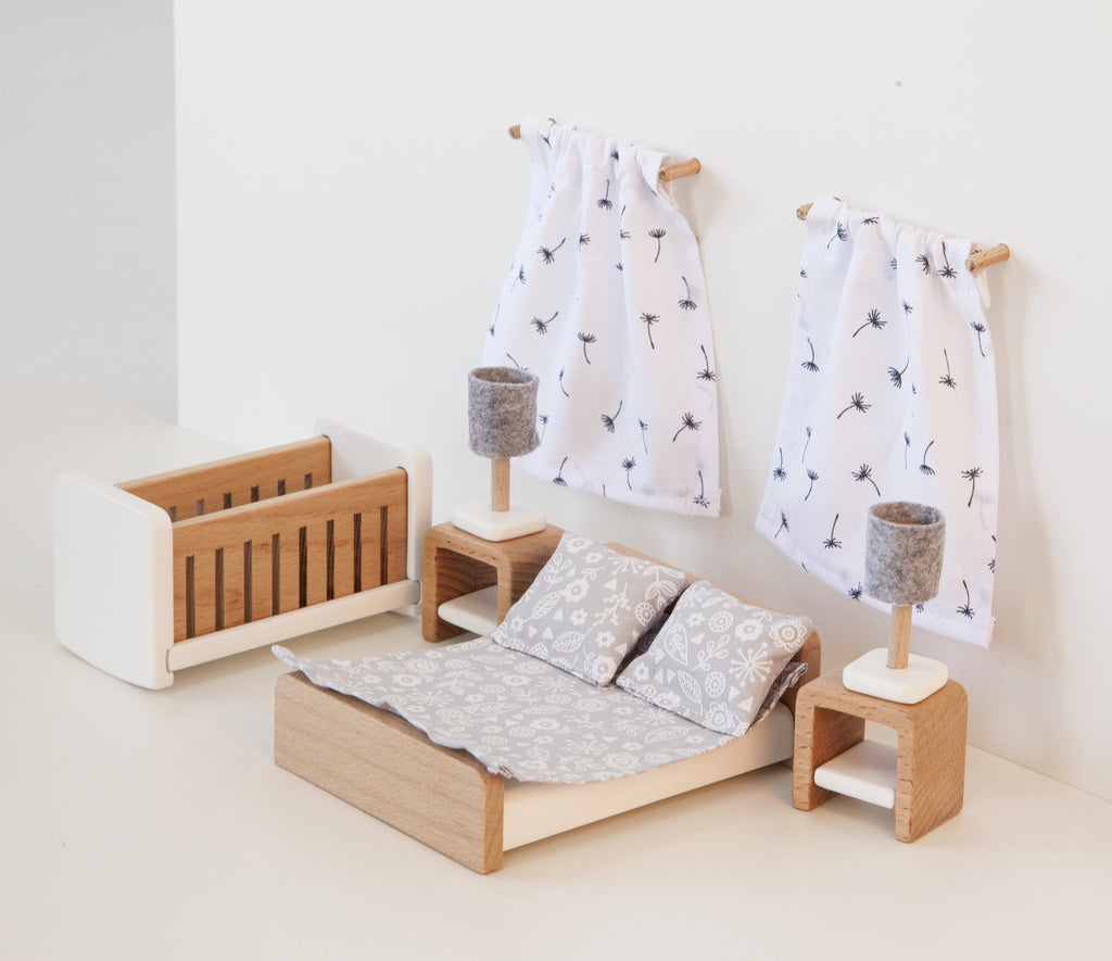 Wooden Dollhouse Furniture - Bedroom Set
