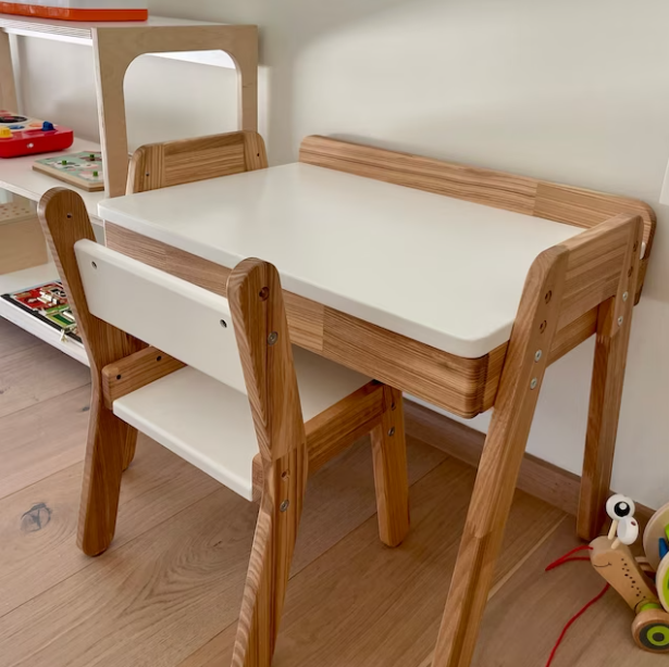 Kid's Desk and One Chair Set - Ash Wood