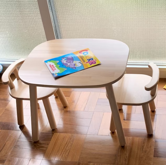 Wooden Kid's Table and Two Chairs Set - Beech Wood