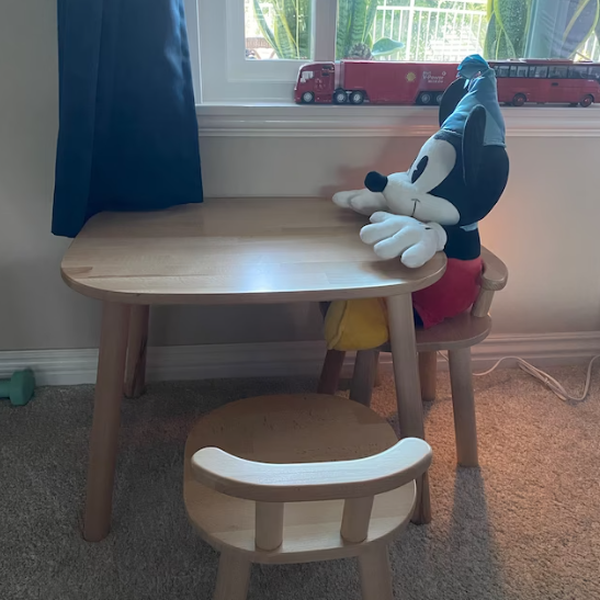 Wooden Kid's Table and One Chair Set - Beech Wood