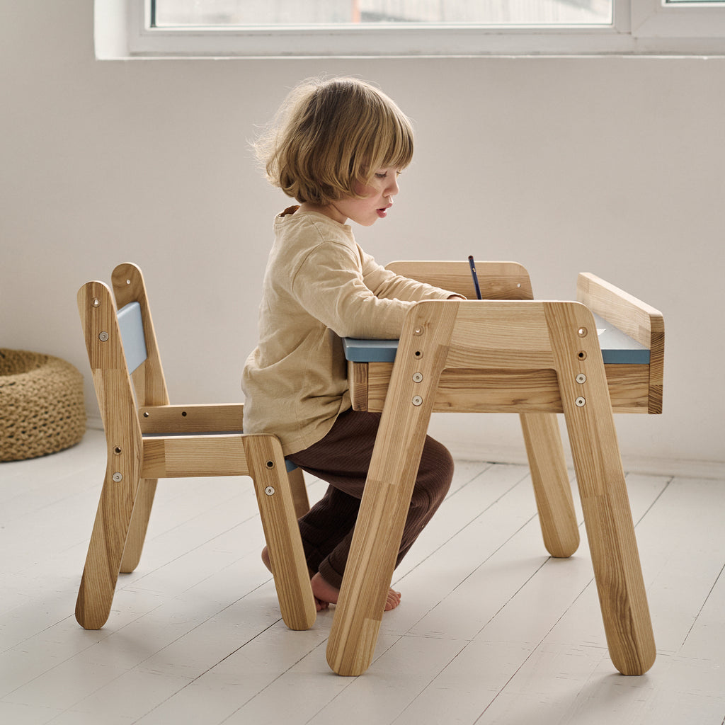 Kid's Desk and One Chair Set - Ash Wood
