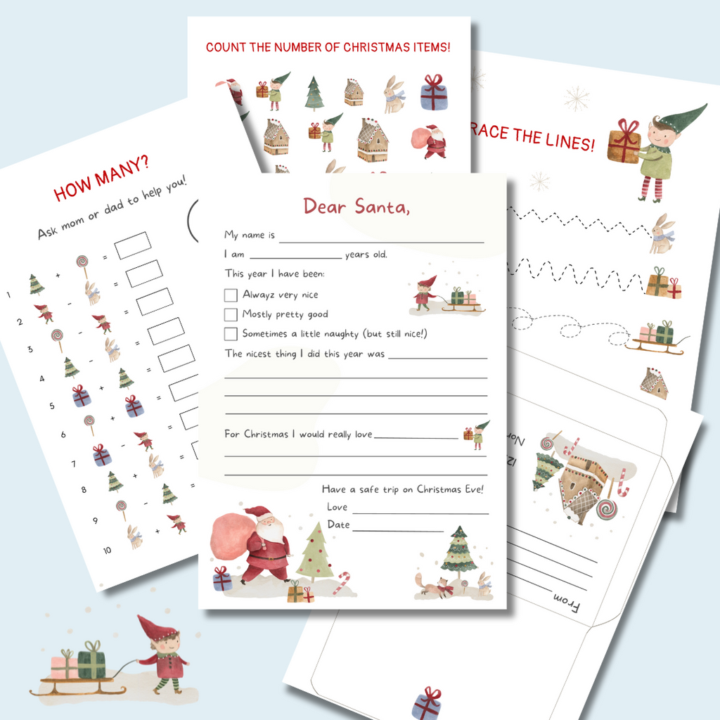 Printable Letter to Santa with 3 Activity Pages and Envelope