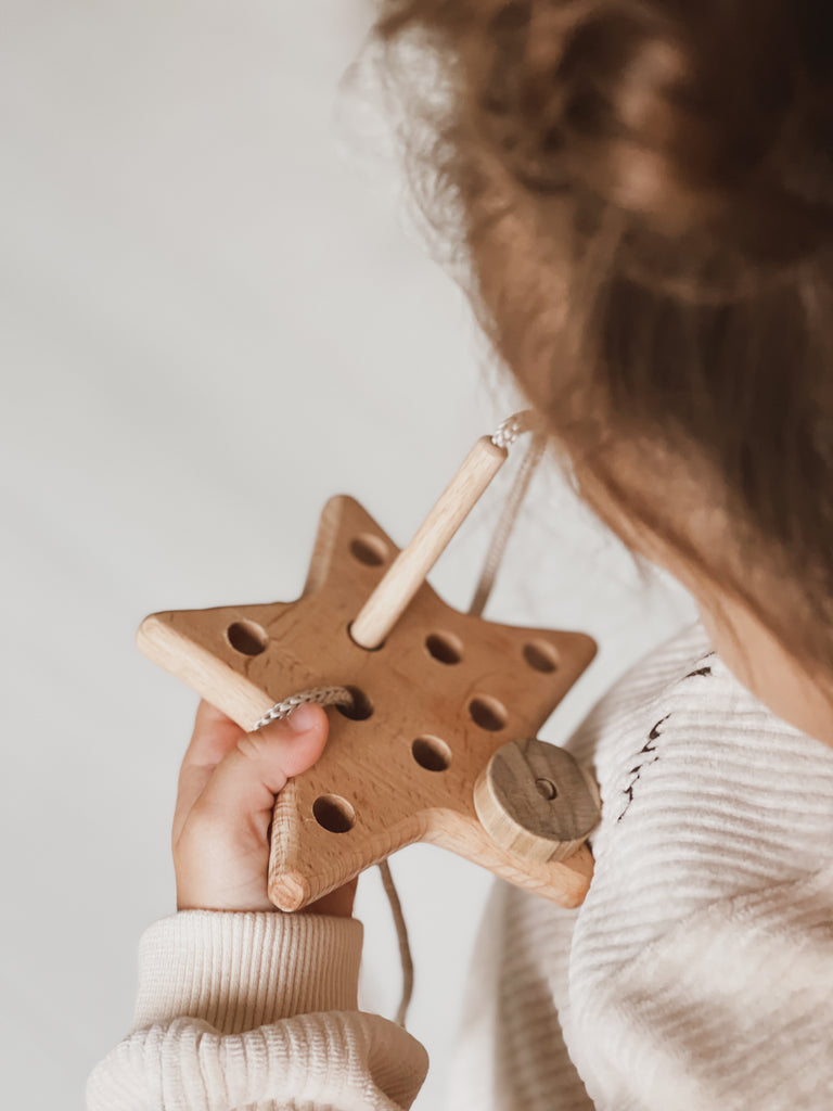 wooden lacing toy